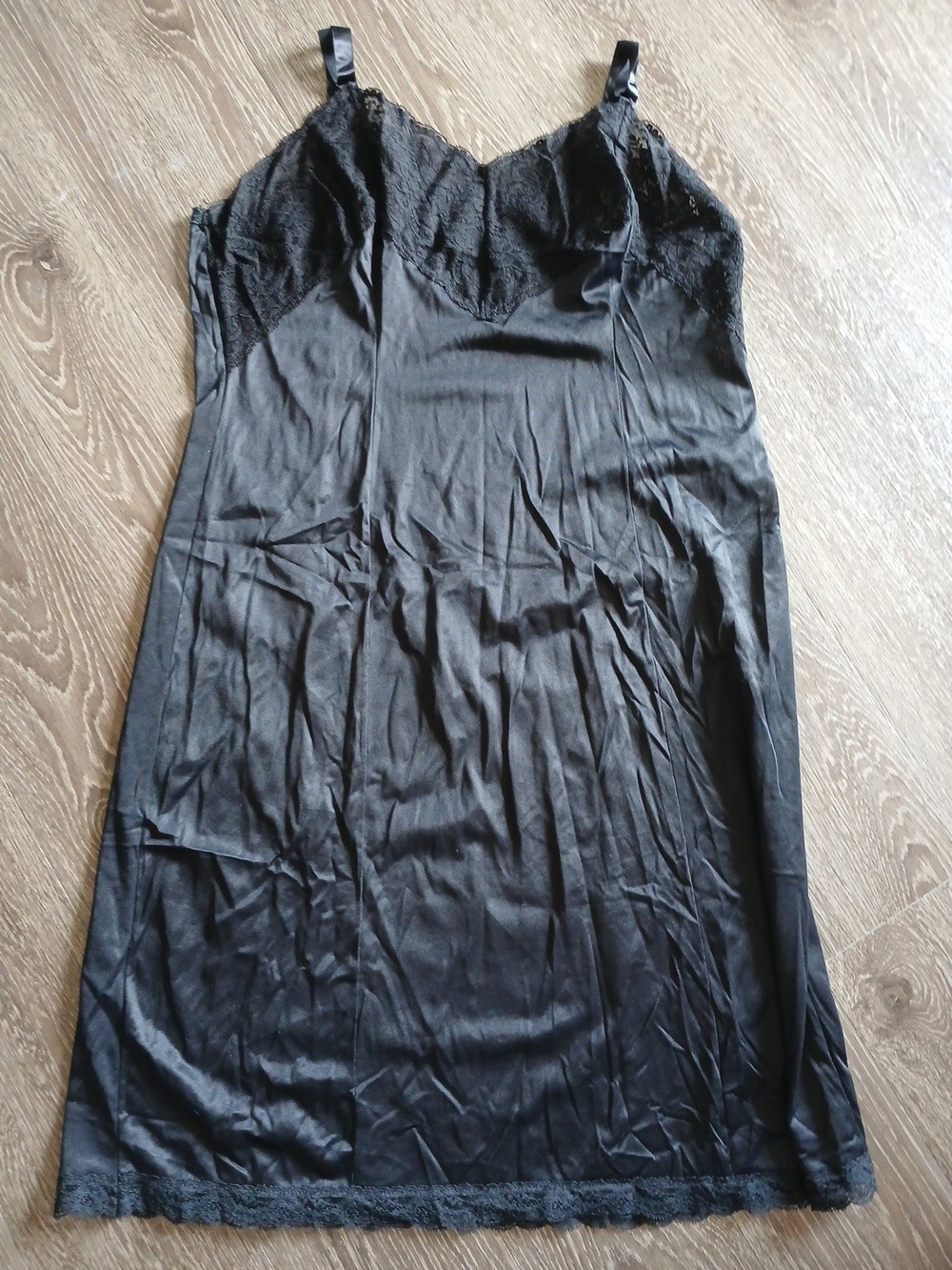 Vintage Wonder Maid Black Lace-Trim Chemise Slip Union Made In USA